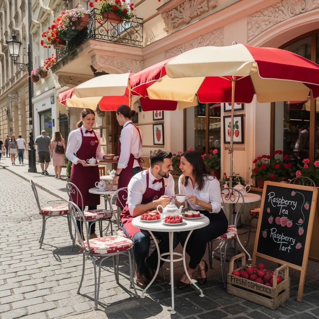 Málna levélből készült teafilter, mellette friss málna bogyók.